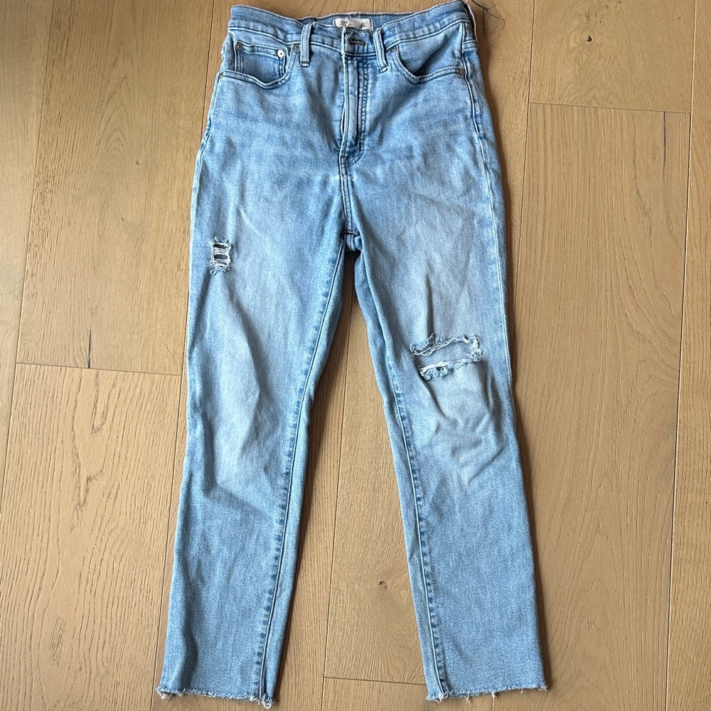 Madewell Sky Blue Distressed Straight Leg Jeans